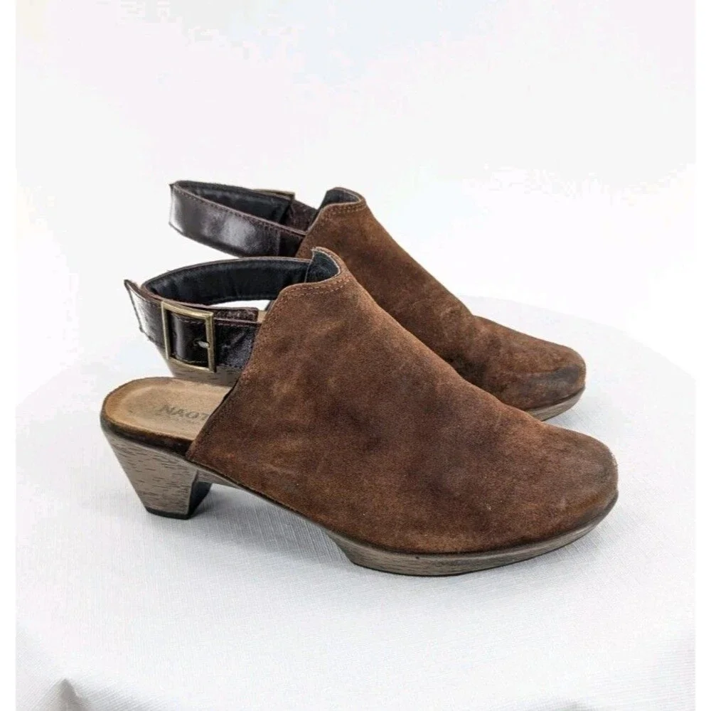 NAOT Upgrade US 7 EU 38 Womens Slingback Mule Clog Brown Suede Leather Comfort